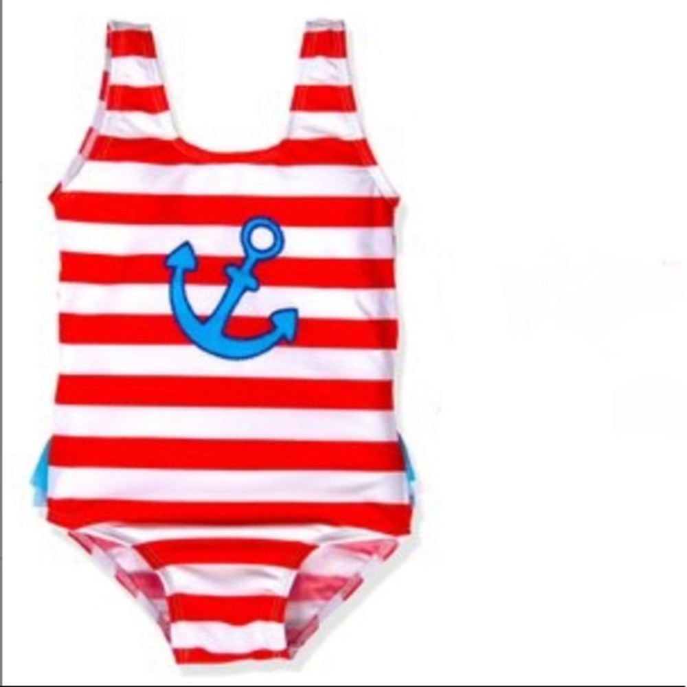 Red and white sailor swimsuit w/ bow & ruffle -2T